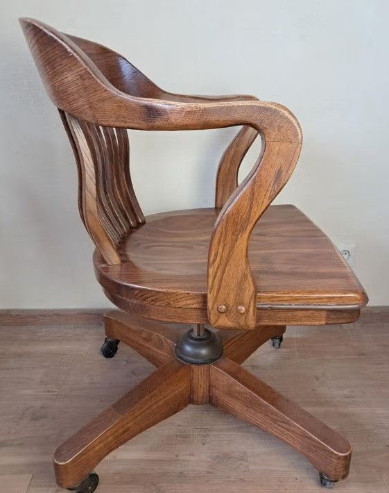 Banker Chair Eiche Massivholz Drehstuhl USA Wippmechanik Vintage Jasper Stuhl