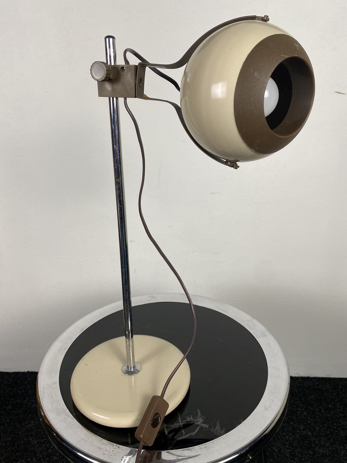 Space Age Kugellampe Eye Ball Schreibtischlampe Vintage 70er, cremeweiß