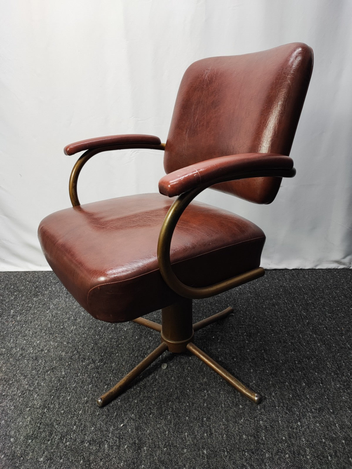 Vintage USA Bürostuhl 60er Drehstuhl Messing Leder Mid-Century Office Retro