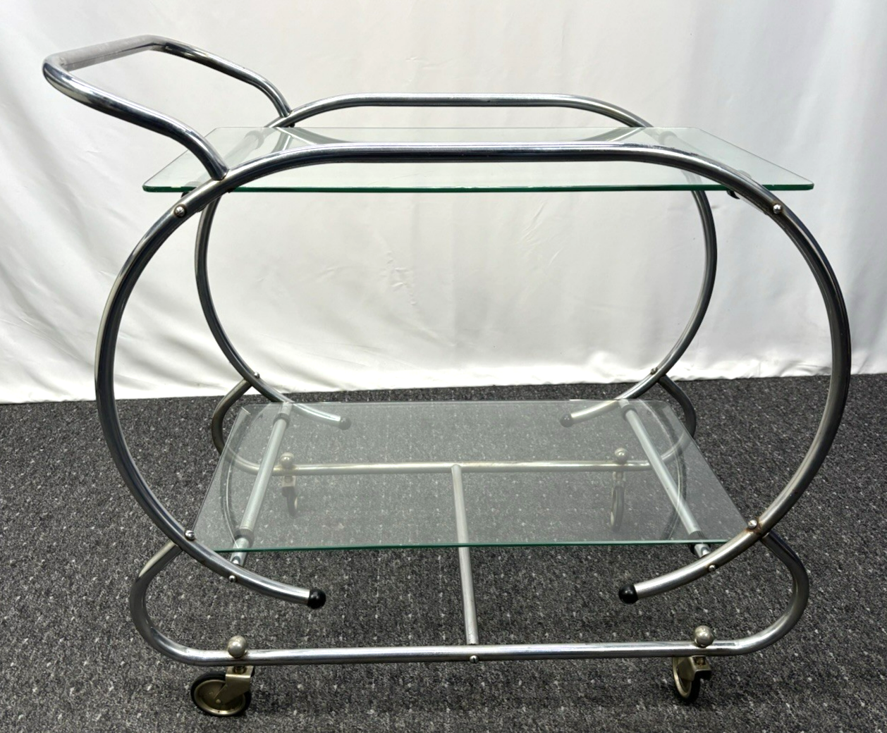 Teewagen, Servierwagen, Barwagen Stahlrohrmöbel Glas Bauhaus Art Deco Antik