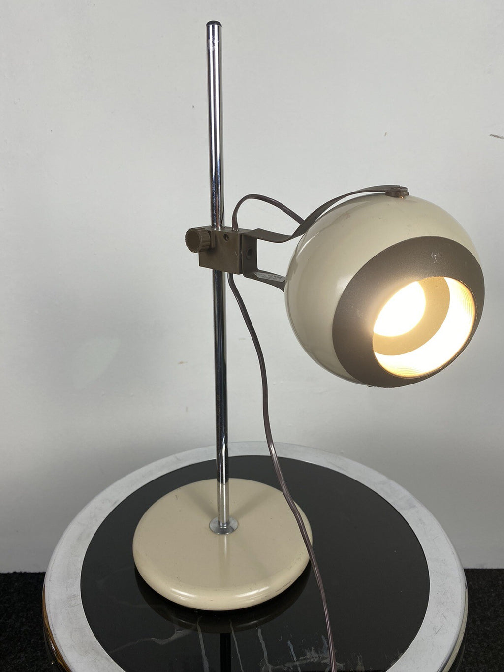 Space Age Kugellampe Eye Ball Schreibtischlampe Vintage 70er, cremeweiß