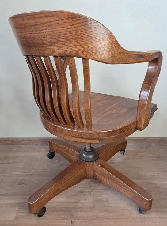 Banker Chair Eiche Massivholz Drehstuhl USA Wippmechanik Vintage Jasper Stuhl