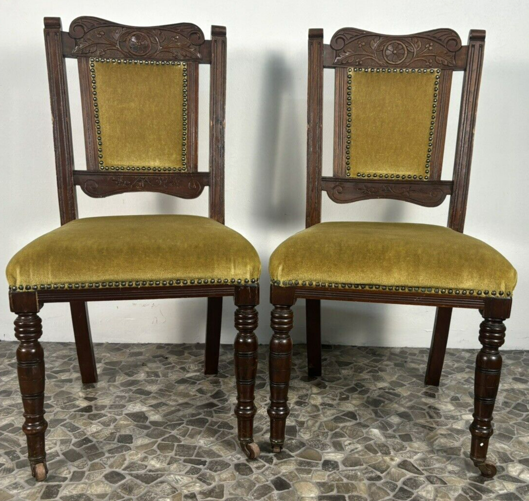 4er Set Antike Stühle Jugendstil viktorianisch Esszimmer Art Deco Holzschnitzarb