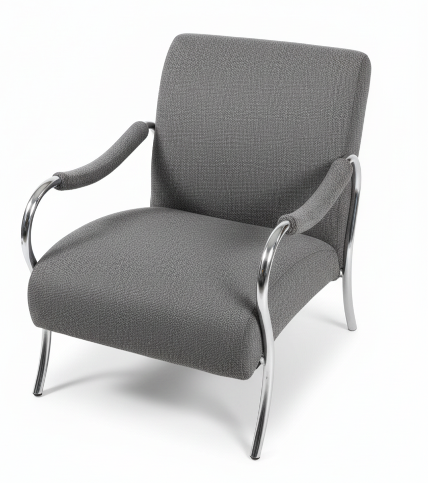 Stahlrohr Sessel  Vintage Bauhaus Stil  Stahlrohrmöbel Polster grau Chrom Stoff