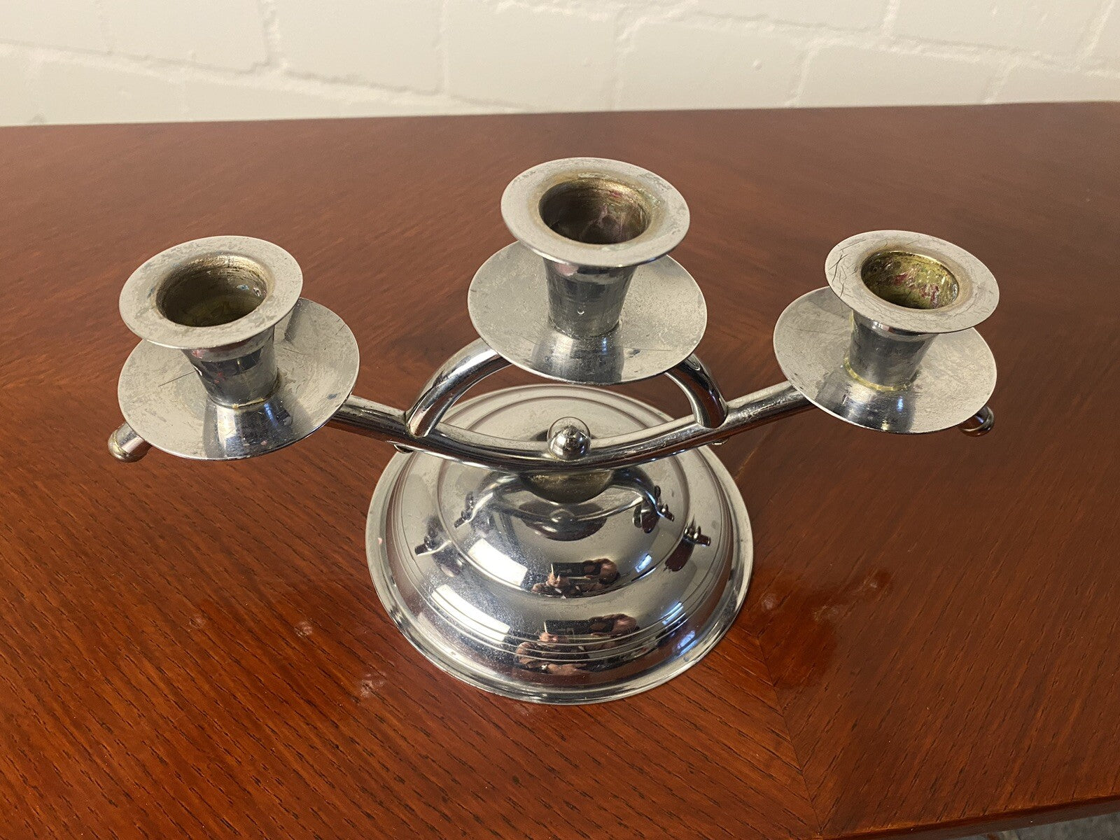 Kerzenständer, dreiflammig, Chrom, Art Deco