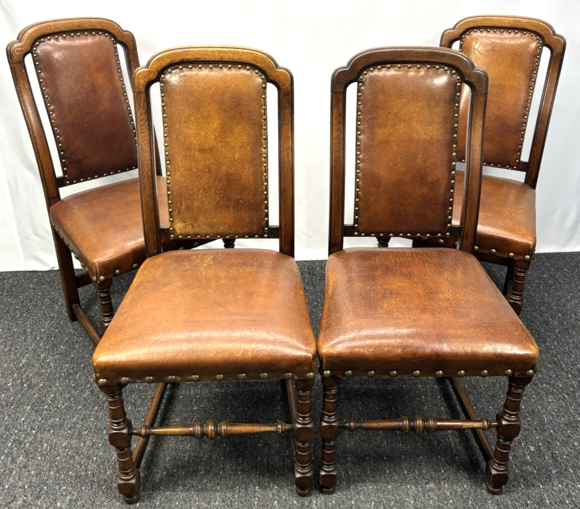 4er Set Esszimmerstuhl spanischer Stil Holz Leder Art Deco 