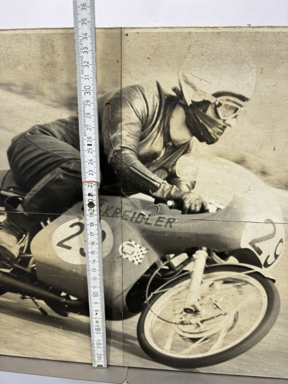 Bild/ Foto Motiv Motorrad Kreidler Antik 4tlg. auf Holzplatte ca 47x35cm Vintage