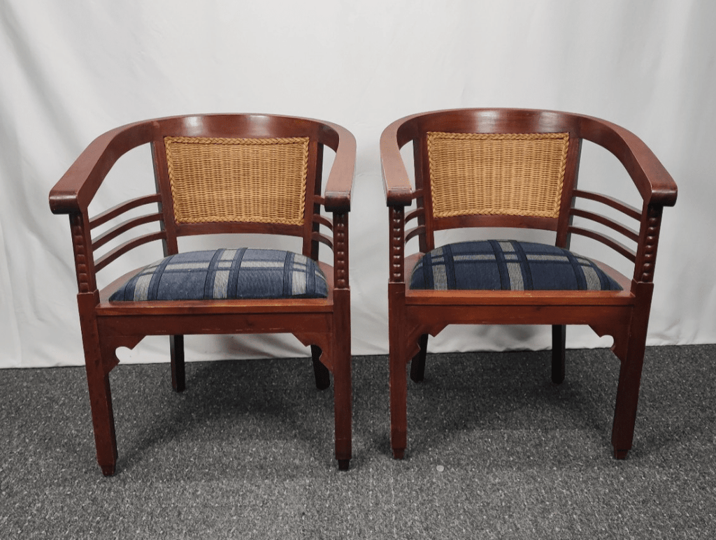 Kolonialstil Armlehnstuhl Massivholz Rattan Sessel Korbstuhl Polstersitz Vintage - Wesel Antik Kunst Vintage