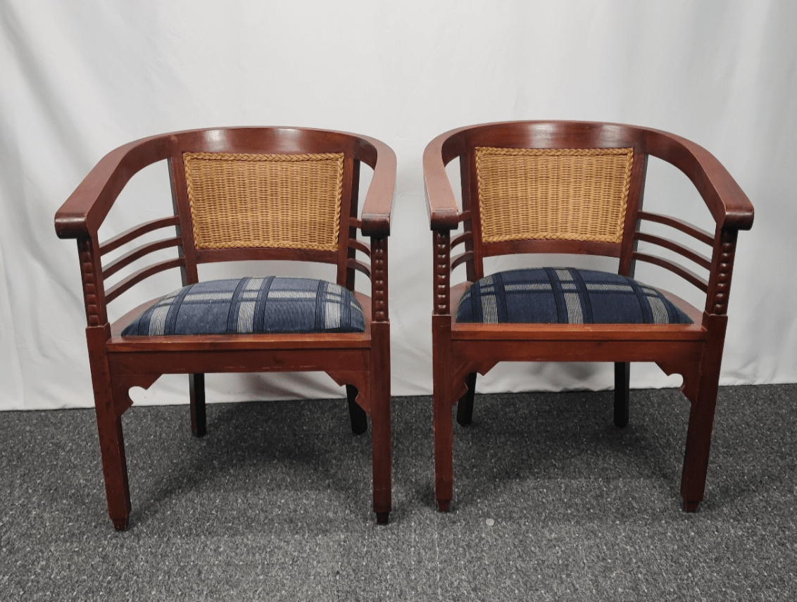 Kolonialstil Armlehnstuhl Massivholz Rattan Sessel Korbstuhl Polstersitz Vintage - Wesel Antik Kunst Vintage