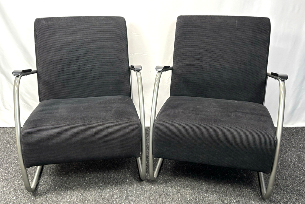 1 von 2 Sessel Bauhaus Stahlrohr Stoffbezug Freischwinger Fauteuil Thonet Gispen