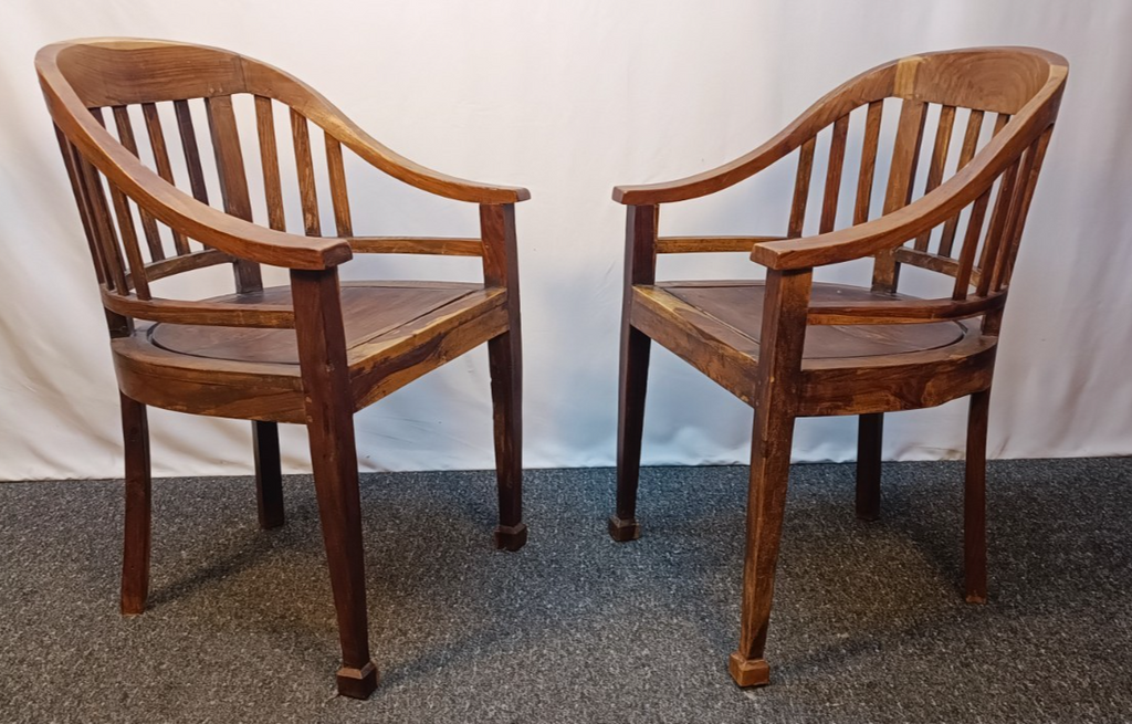 1 von 2 Teakholz Stuhl Kolonialstil Massiv Armlehne Vintage Esszimmer Sessel