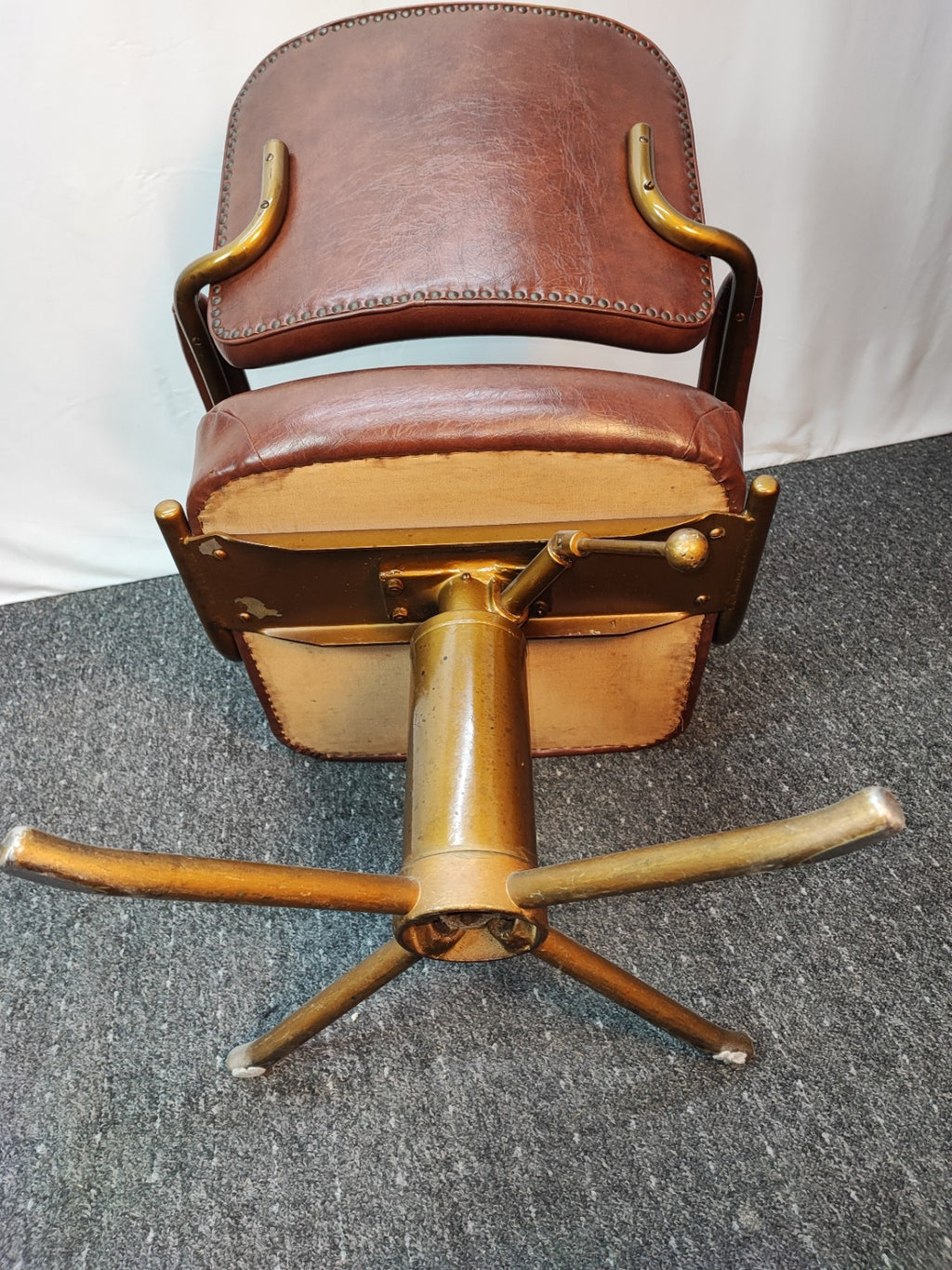 Vintage USA Bürostuhl 60er Drehstuhl Messing Leder Mid-Century Office Retro