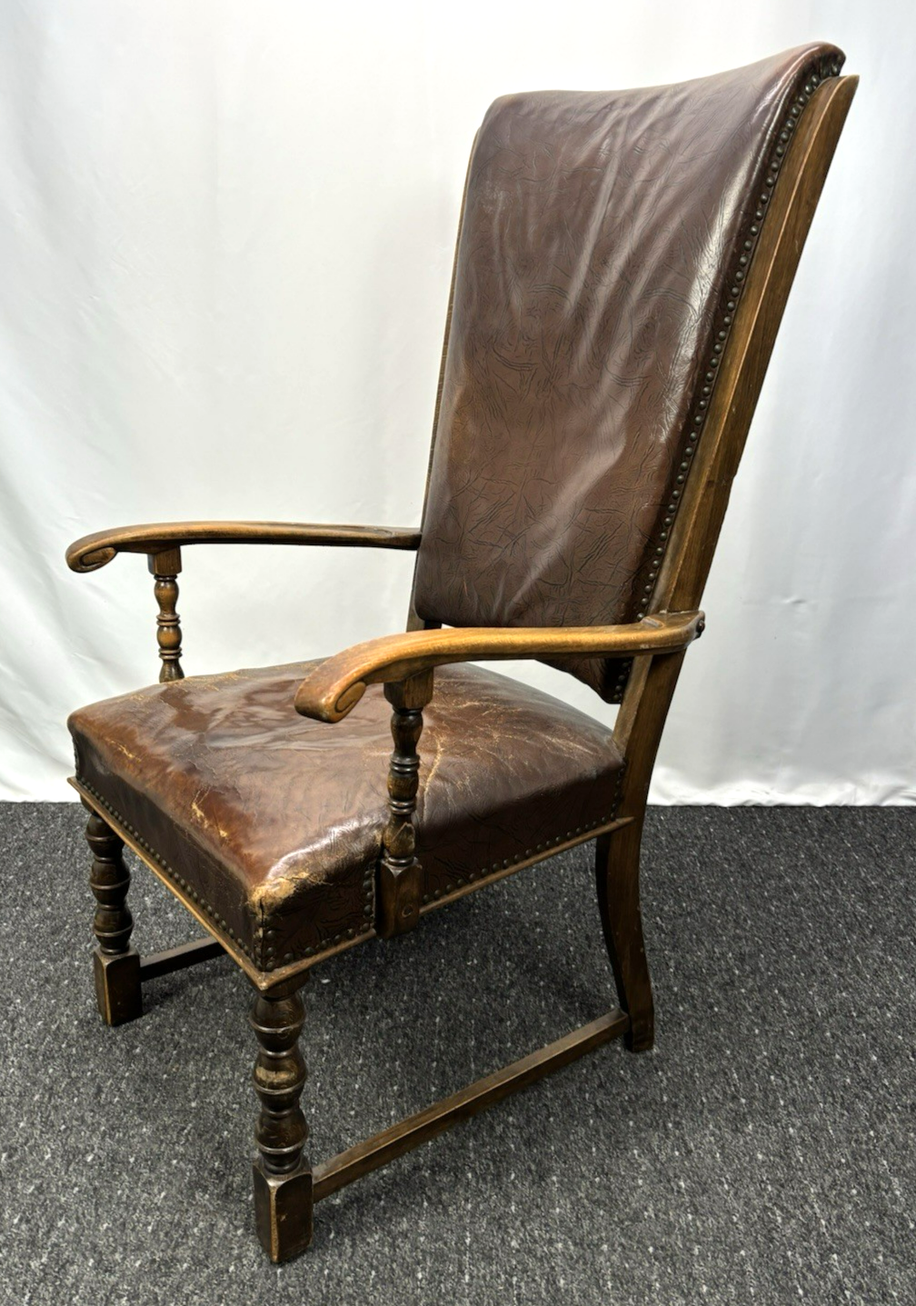 Thronstuhl Armlehnstuhl Antik Art Deco Massivholz Leder Hochlehner