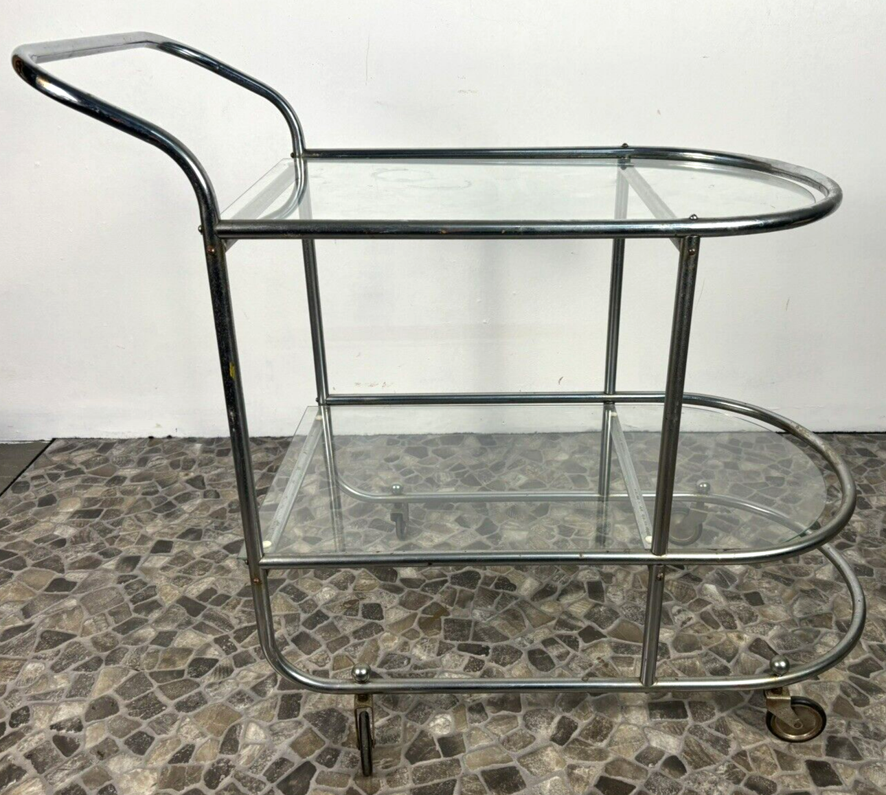 Servierwagen Barwagen Teewagen Stahlrohrmöbel Bauhaus Art Deco Glasböden Küche