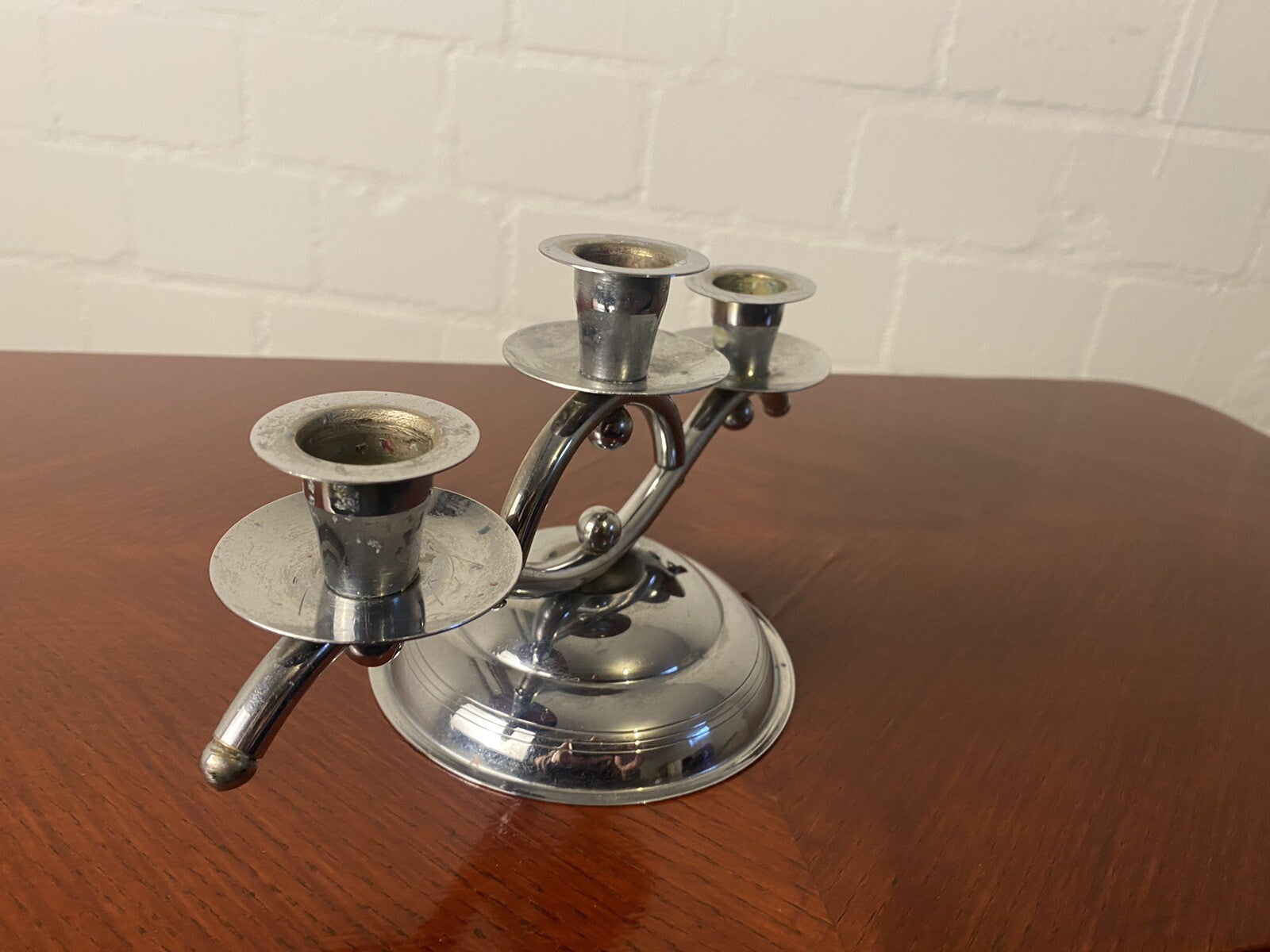 Kerzenständer, dreiflammig, Chrom, Art Deco
