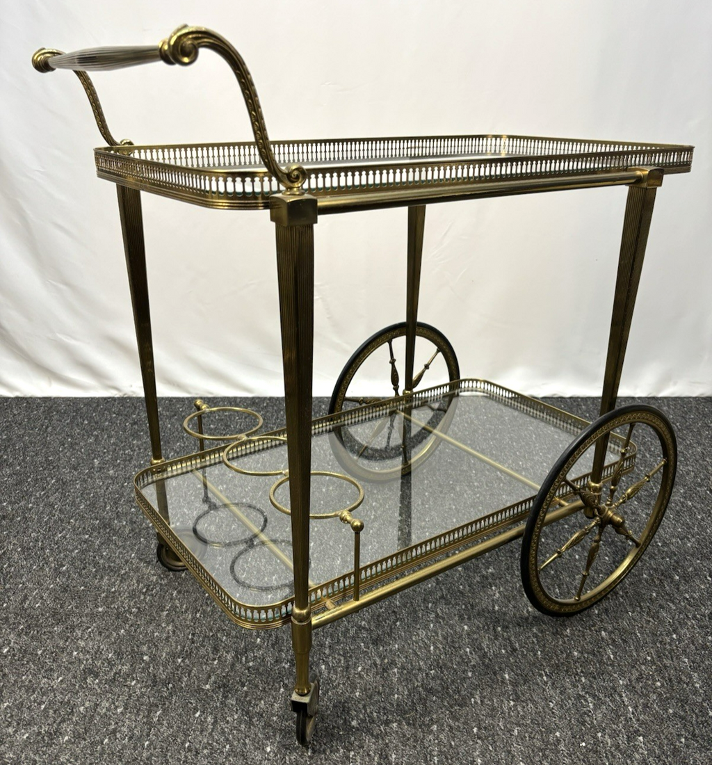 Teewagen Servierwagen Barwagen Messing auf Rollen Art Deco Bauhaus Vintage