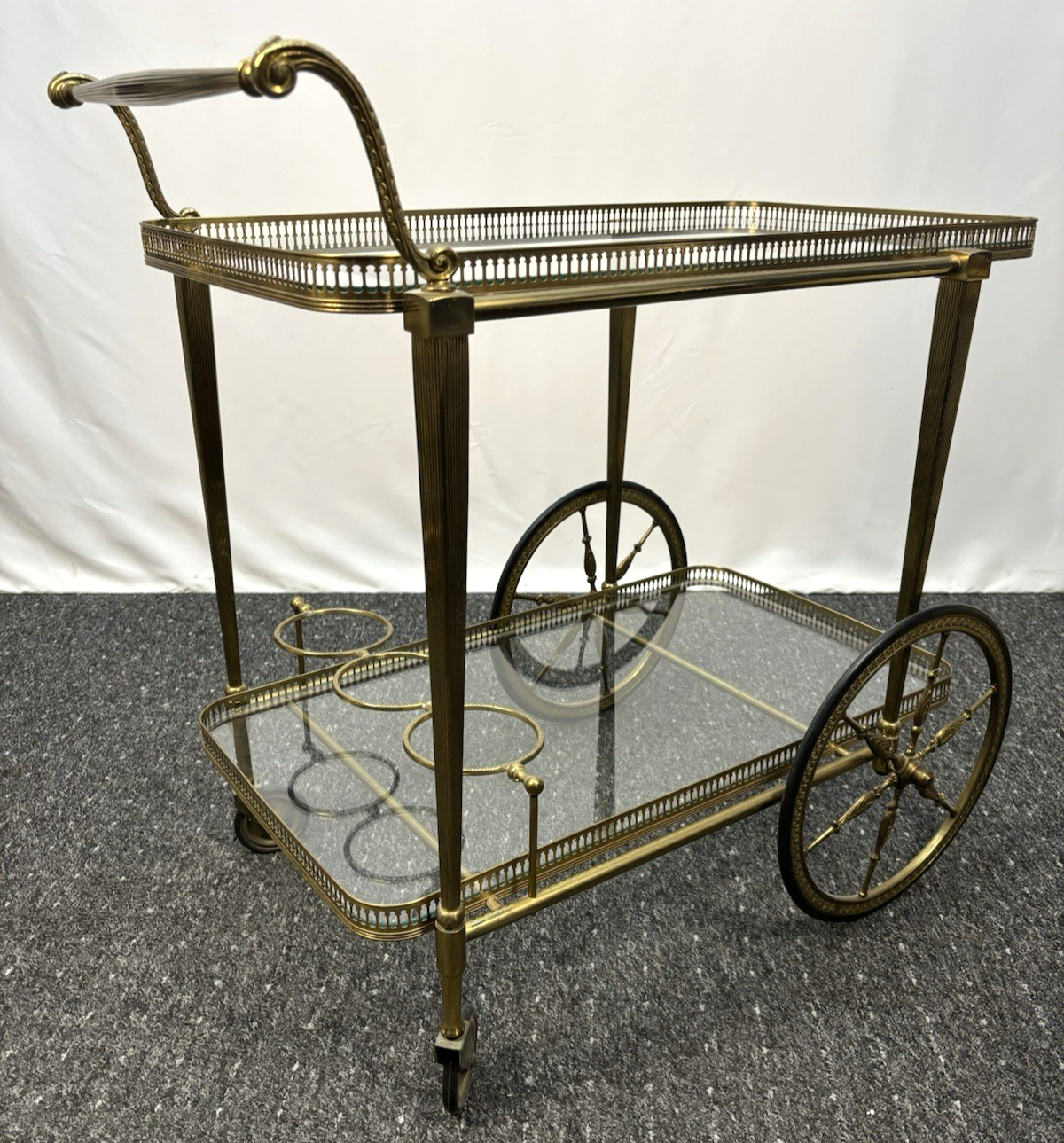 Teewagen Servierwagen Barwagen Messing auf Rollen Art Deco Bauhaus Vintage