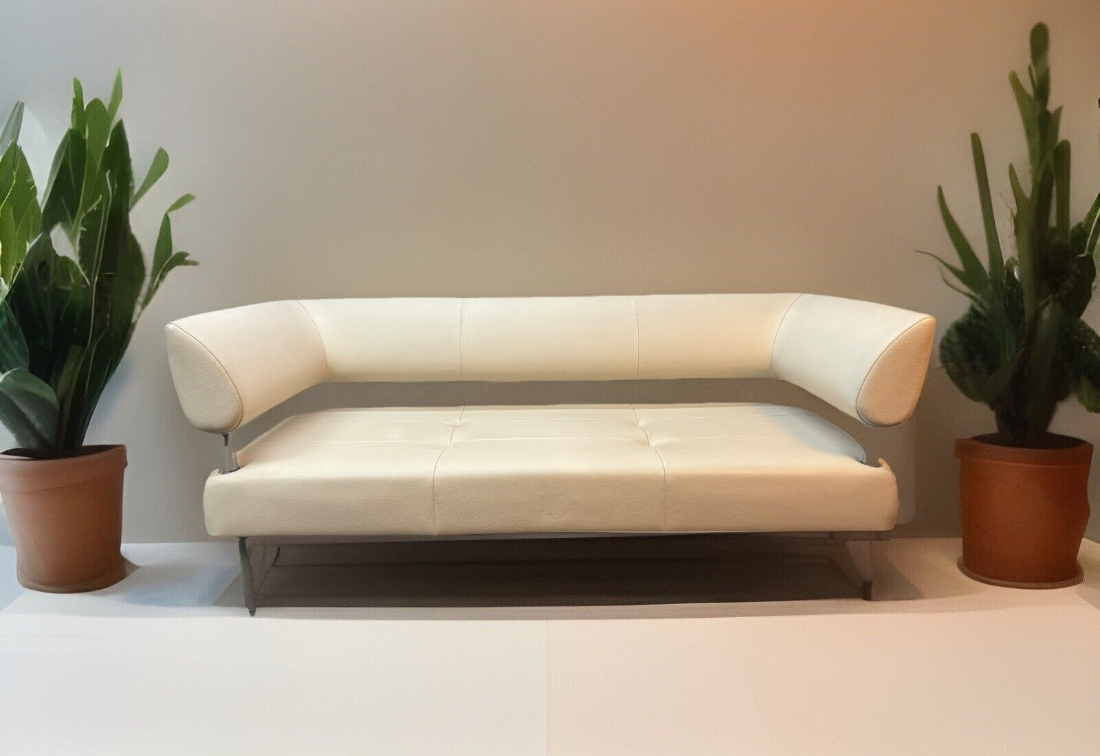 ORIG. Sitland Ledercouch Italien Design Sergio Bellin Cremeweiß Vintage Bauhaus