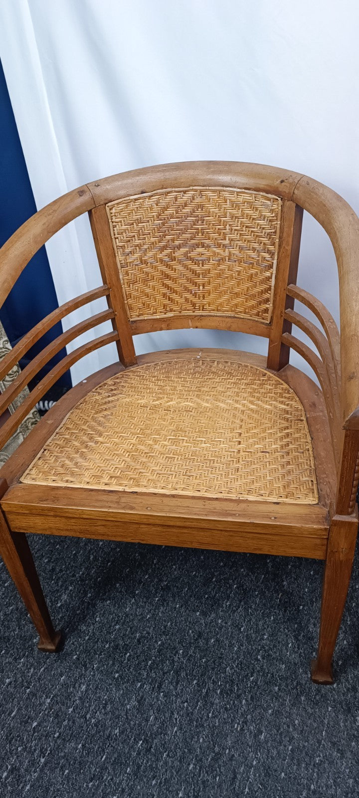 Antiker Kolonialstil Sessel Rattangeflecht Armlehnstuhl Tropenholz Original