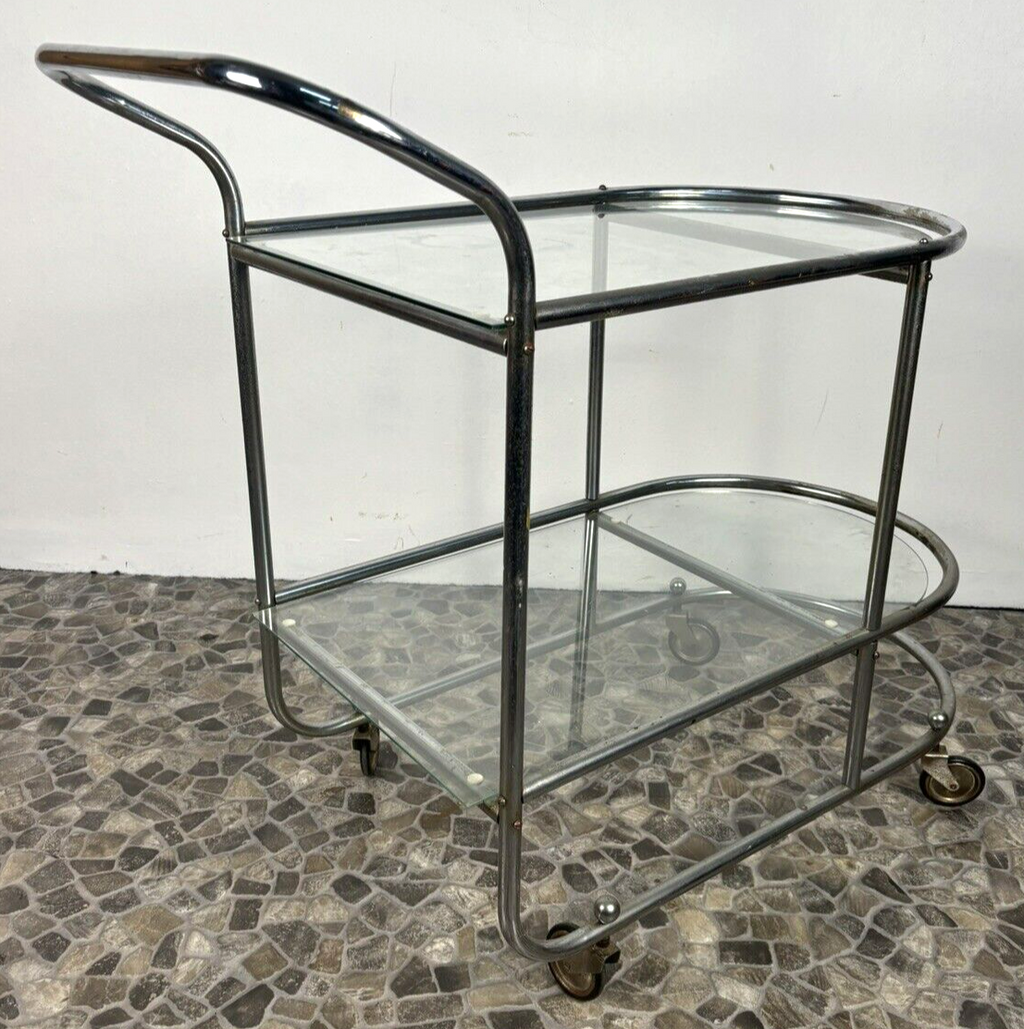 Servierwagen Barwagen Teewagen Stahlrohrmöbel Bauhaus Art Deco Glasböden Küche