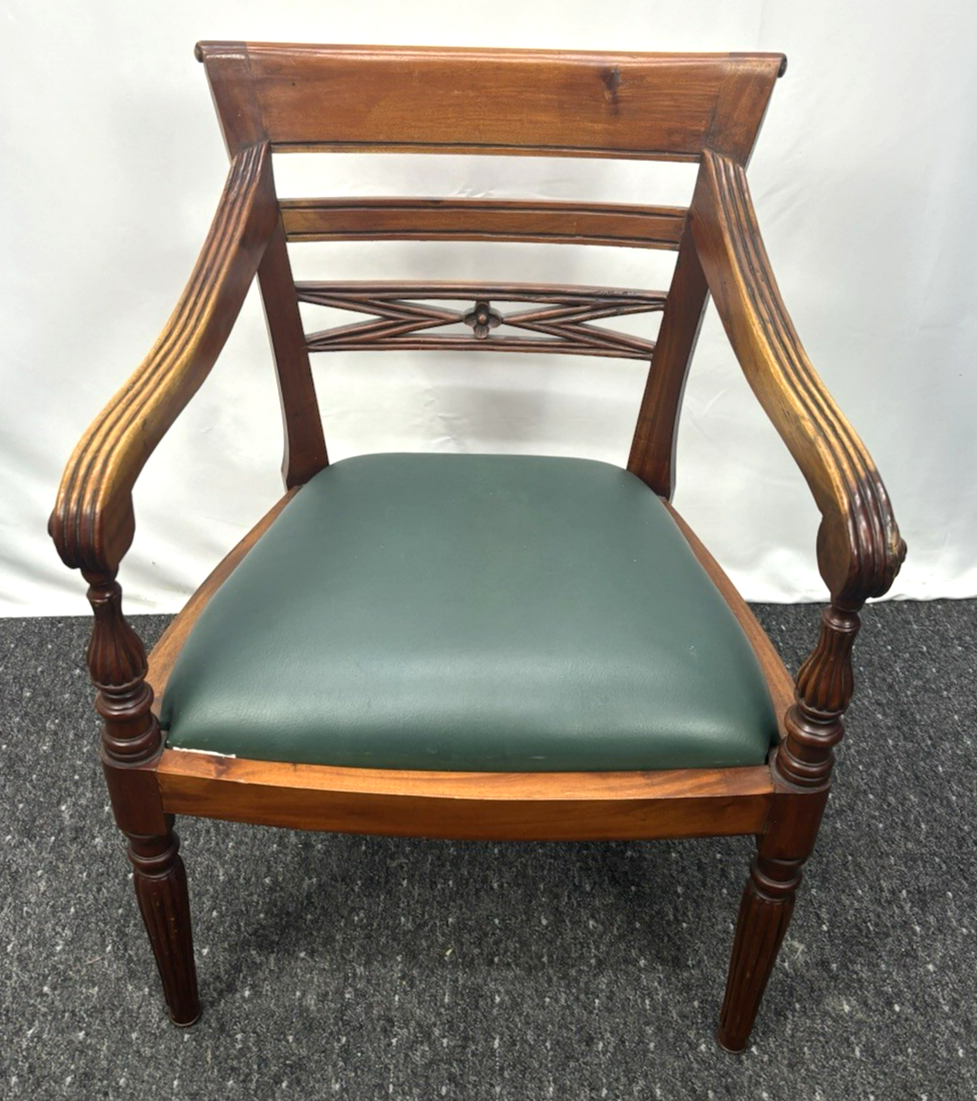 Klassischer Holzstuhl mit Armlehnen – Vintage/Antik-Stil Art Deco Büro Leder