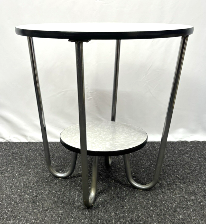 Beistelltisch Stahlrohr Schlaufenfuß Stil Marcel Breuer Art Deco Bauhaus Rund
