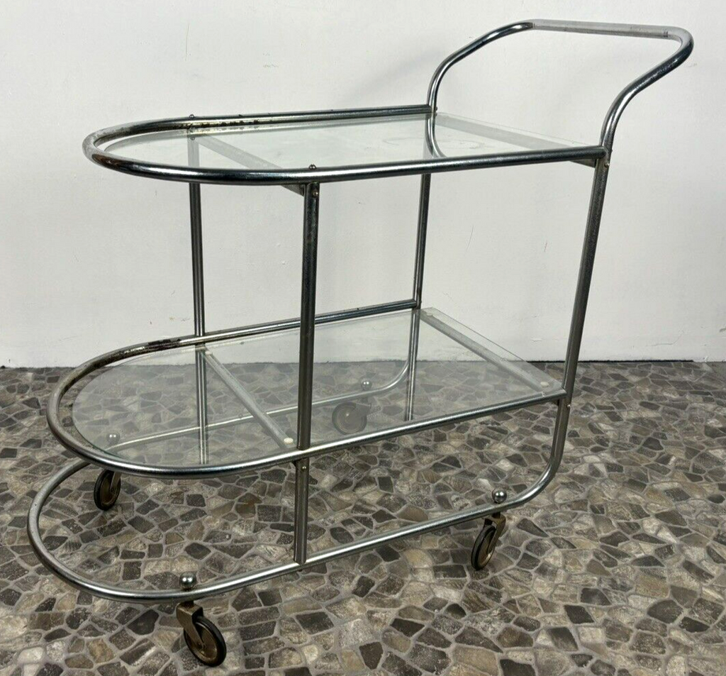 Servierwagen Barwagen Teewagen Stahlrohrmöbel Bauhaus Art Deco Glasböden Küche