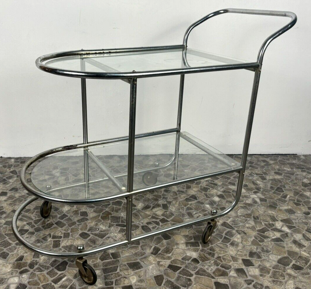 Servierwagen Barwagen Teewagen Stahlrohrmöbel Bauhaus Art Deco Glasböden Küche