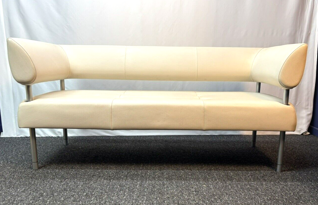 ORIG. Sitland Ledercouch Italien Design Sergio Bellin Cremeweiß Vintage Bauhaus
