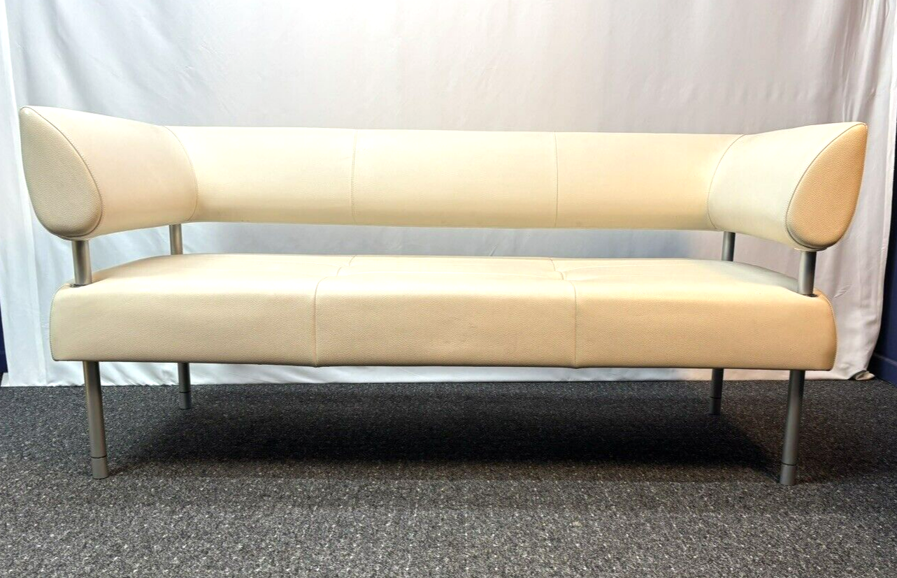 ORIG. Sitland Ledercouch Italien Design Sergio Bellin Cremeweiß Vintage Bauhaus