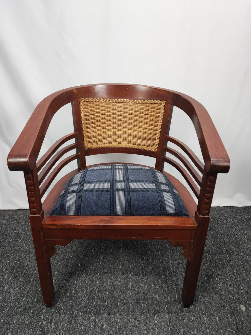 Kolonialstil Armlehnstuhl Massivholz Rattan Sessel Korbstuhl Polstersitz Vintage - Wesel Antik Kunst Vintage