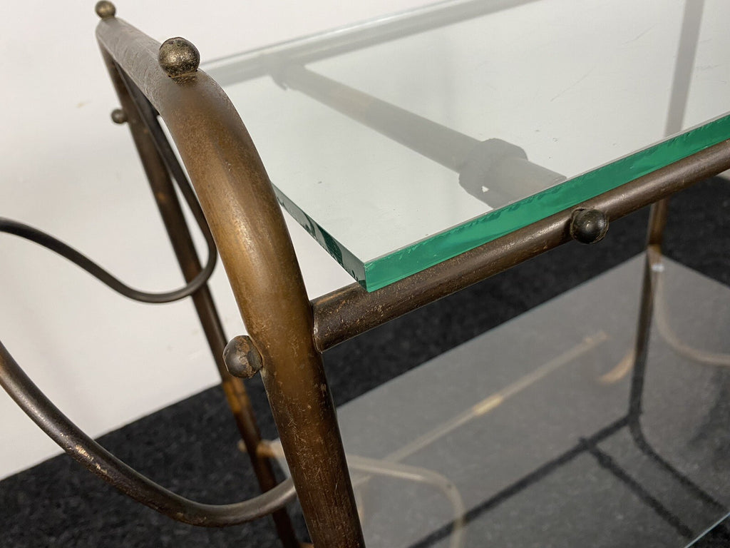 Beistelltisch Bartisch Schlaufenfuß Bauhaus Stahlrohr Nickel Kupfer Glas