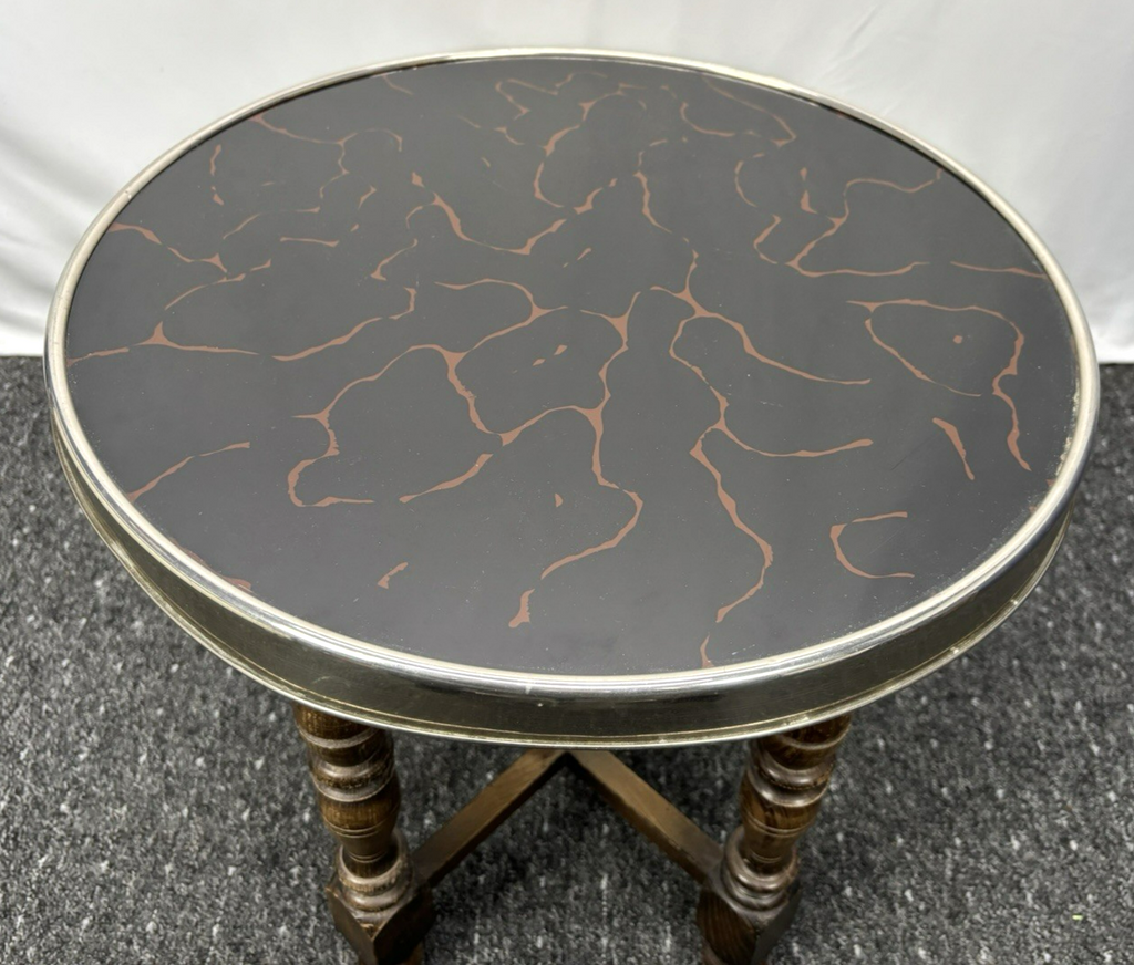 Beistelltisch Rund Rauchertisch Antik  Art Deco Holz Glas ca. 55 cm hoch