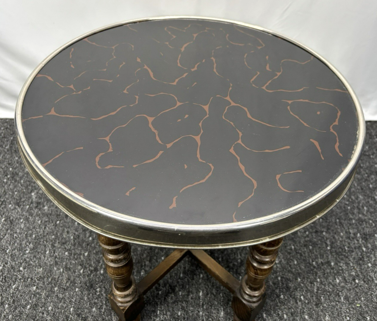 Beistelltisch Rund Rauchertisch Antik  Art Deco Holz Glas ca. 55 cm hoch