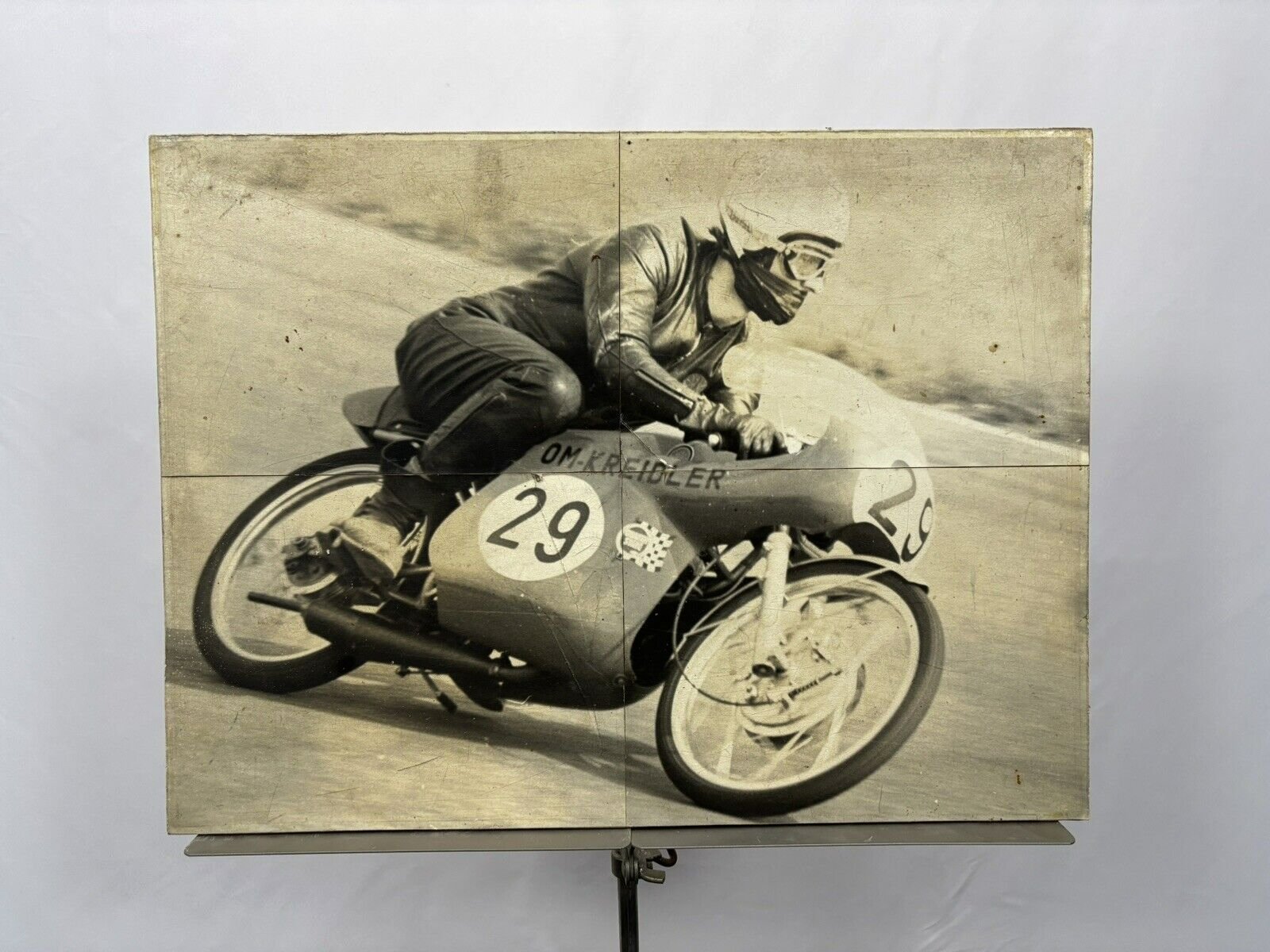 Bild/ Foto Motiv Motorrad Kreidler Antik 4tlg. auf Holzplatte ca 47x35cm Vintage