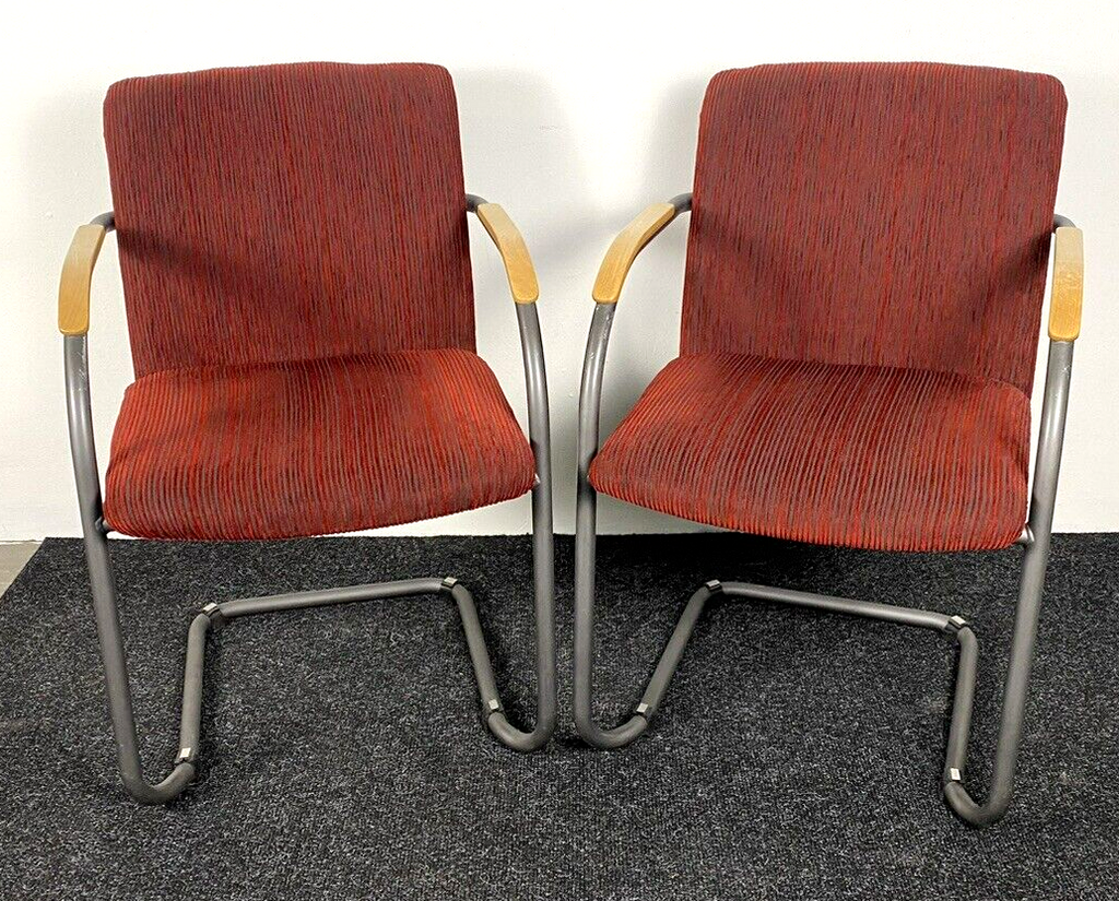 1 von 4 Armlehnstuhl Stahlrohrgestell Freischwinger Polsterstoff Bauhaus Vintage