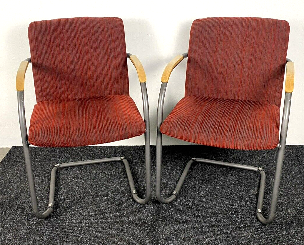 1 von 4 Armlehnstuhl Stahlrohrgestell Freischwinger Polsterstoff Bauhaus Vintage