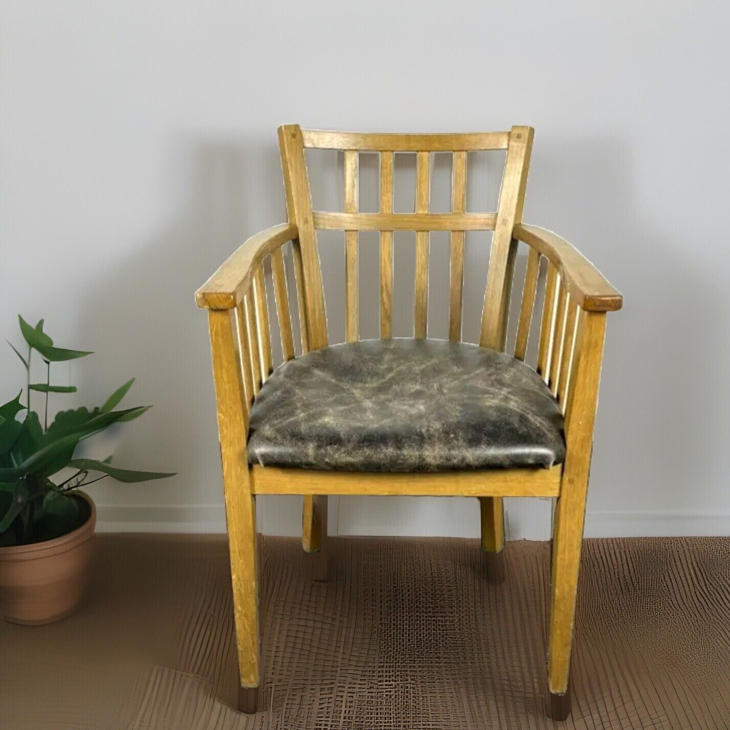 Armlehnstuhl Holz Leder Esszimmer Büro Vintage Art Deco