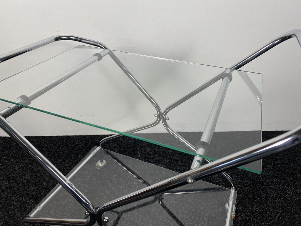 Servierwagen Barwagen Küchenwagen Stahlrohr Bauhaus Glas