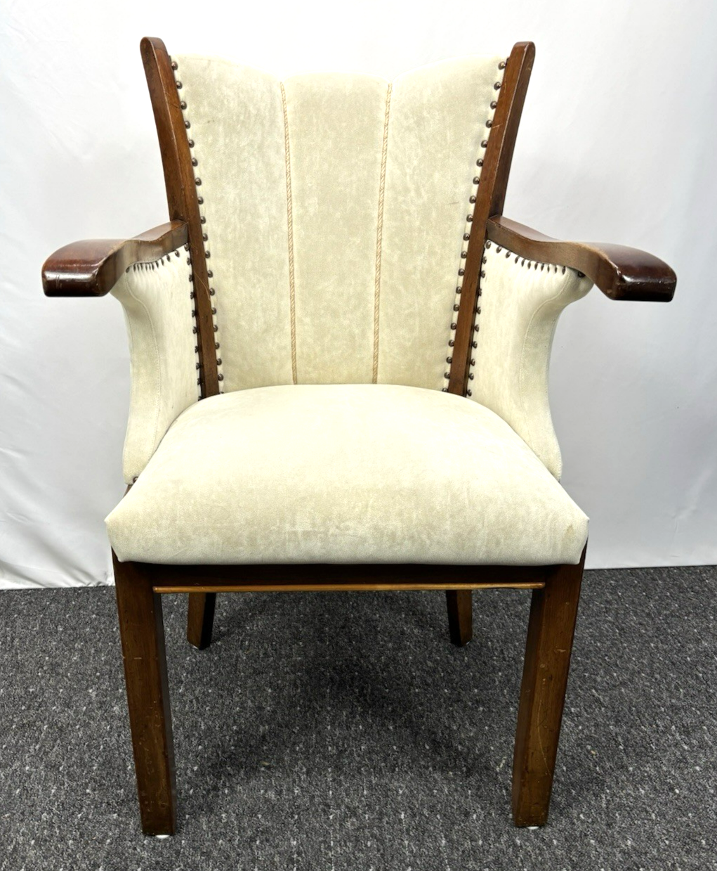 Art Deco Armlehnstuhl  Esszimmer Büro Vintage Stuhl Polster Holz beige