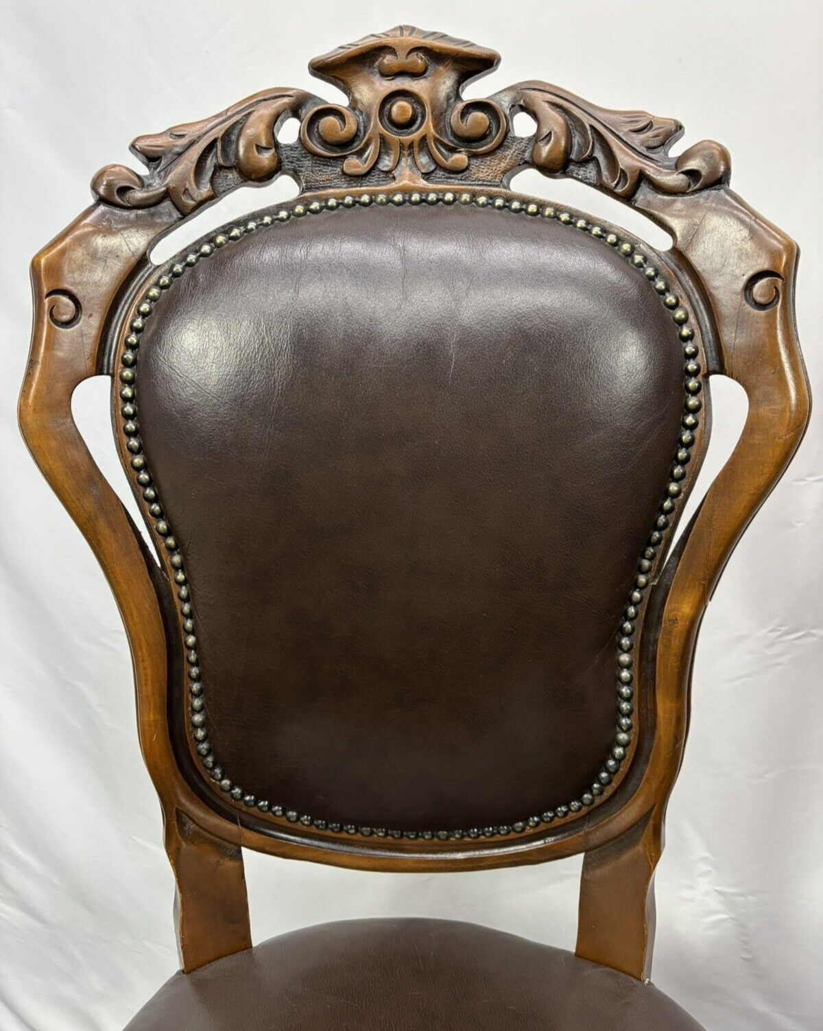 Stuhl Set 4tlg, Barock, Art Deco, Leder, Holzschnitzarbeiten, Esszimmer, Antik