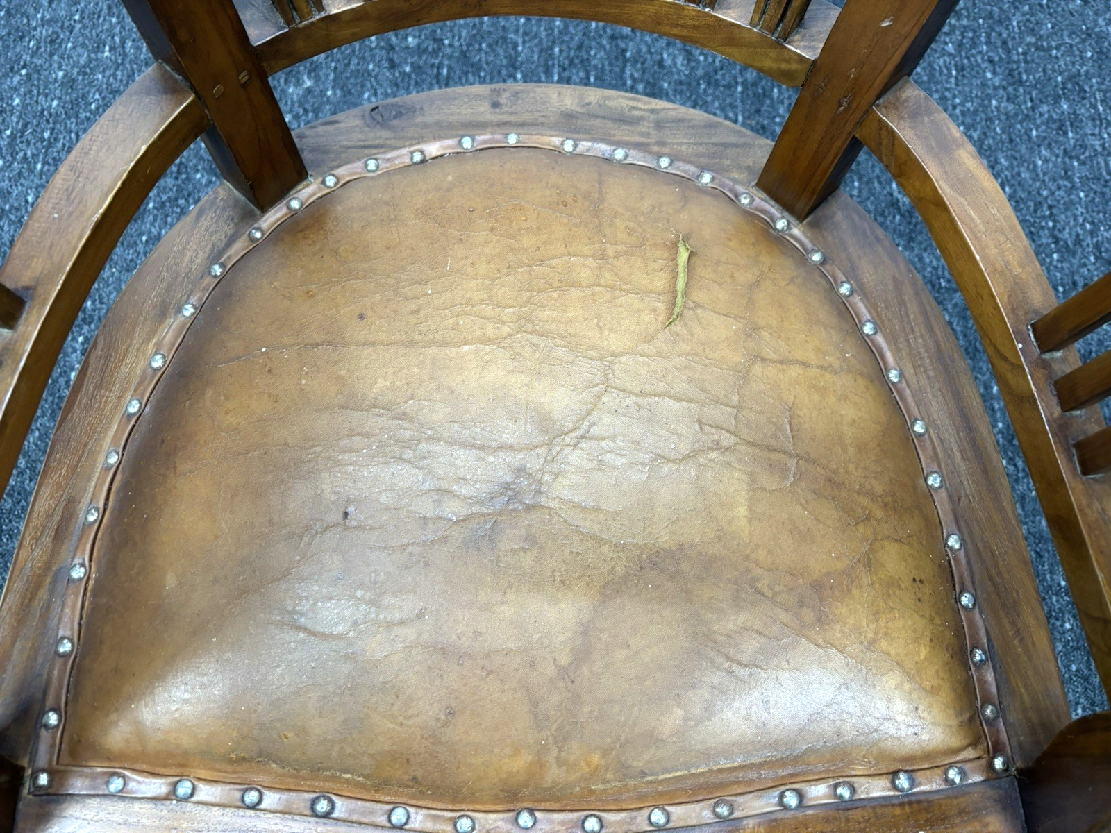 Massivholz Armlehnstuhl Kolonialstil Lederpolster Art Deco Vintage Jugendstil