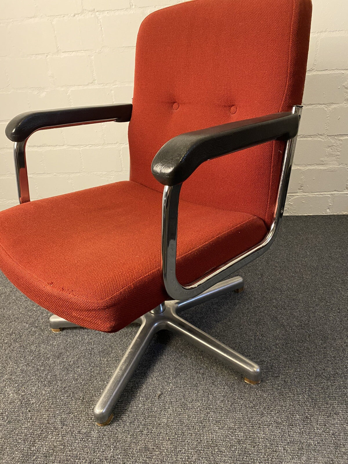 Bürostuhl, Drehstuhl, Sessel, Rot, Polster, Vintage 