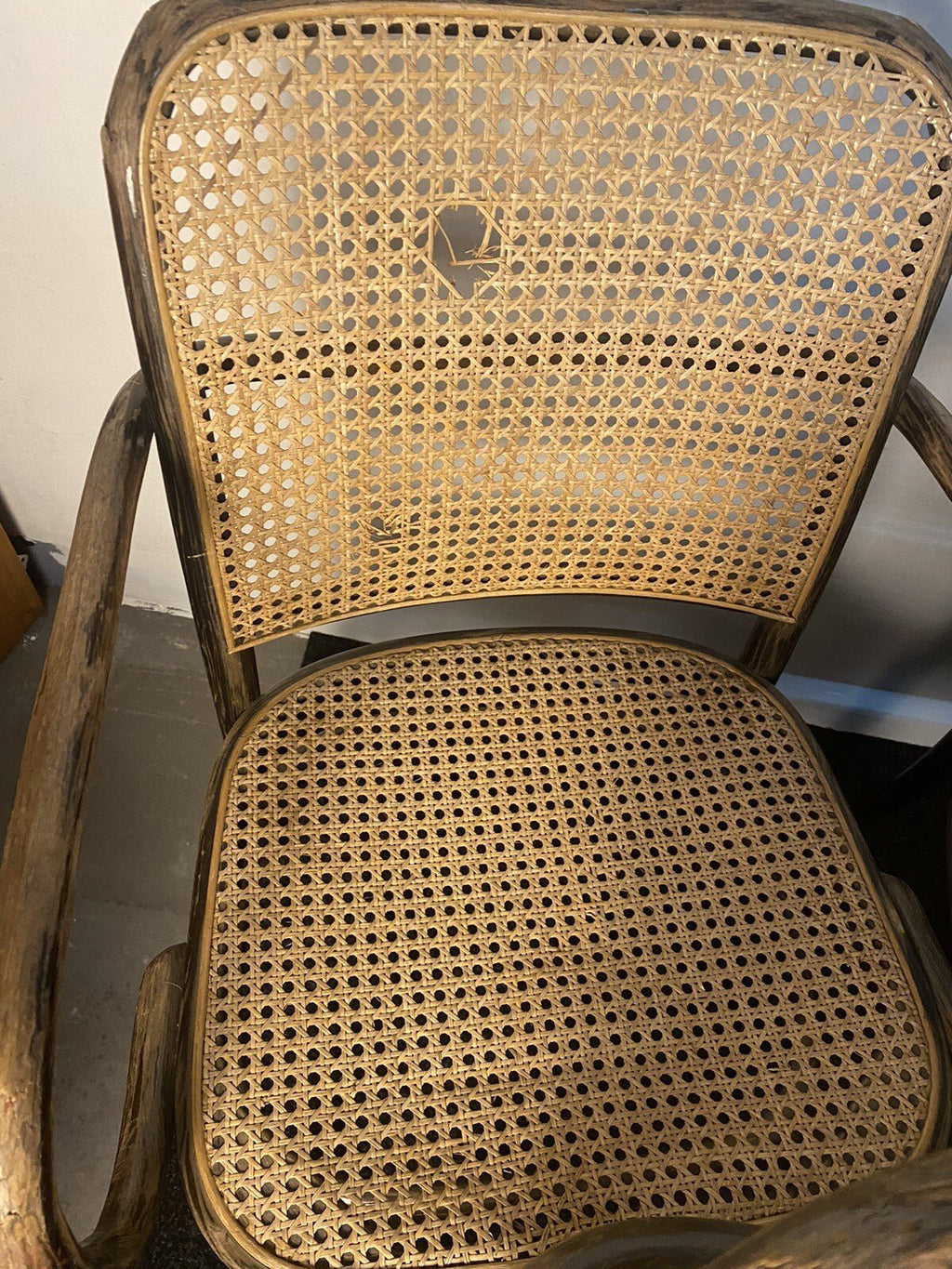 Vintage Armlehnenstuhl Thonet Stil Wiener Geflecht Stuhl Bugholz Prager Stuhl - Wesel Antik Kunst Vintage