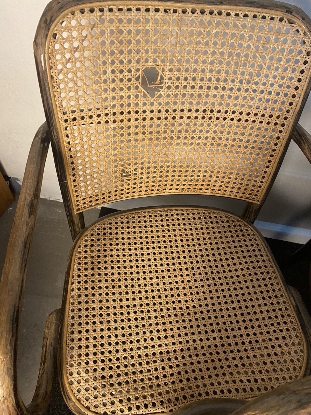 Vintage Armlehnenstuhl Thonet Stil Wiener Geflecht Stuhl Bugholz Prager Stuhl - Wesel Antik Kunst Vintage