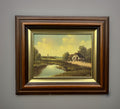Ölgemälde gerahmt, signiert, Landschaft, Niederländisch, Cottage, Kanal, Vintage