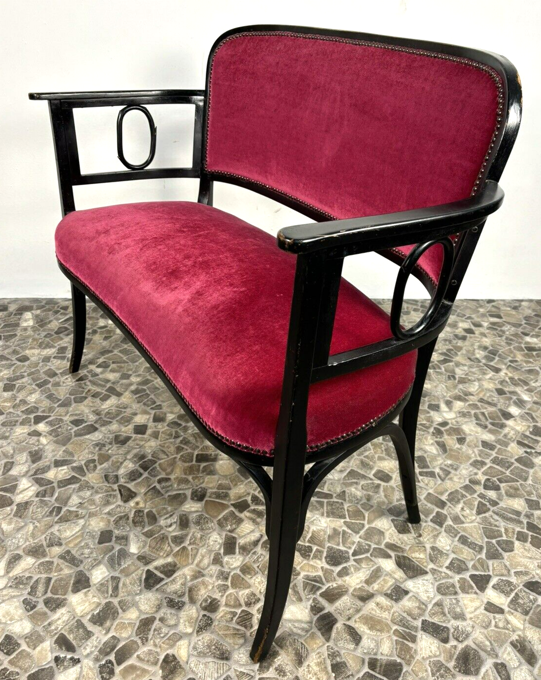 ORIGINAL Gebrüder Thonet Sitzbank Kanapee Antik Bugholz neu gepolstert Art Deco
