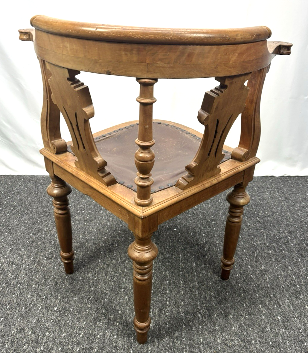 Eckstuhl Corner Chair Captainstuhl Antik Massivholz Leder Art Deco