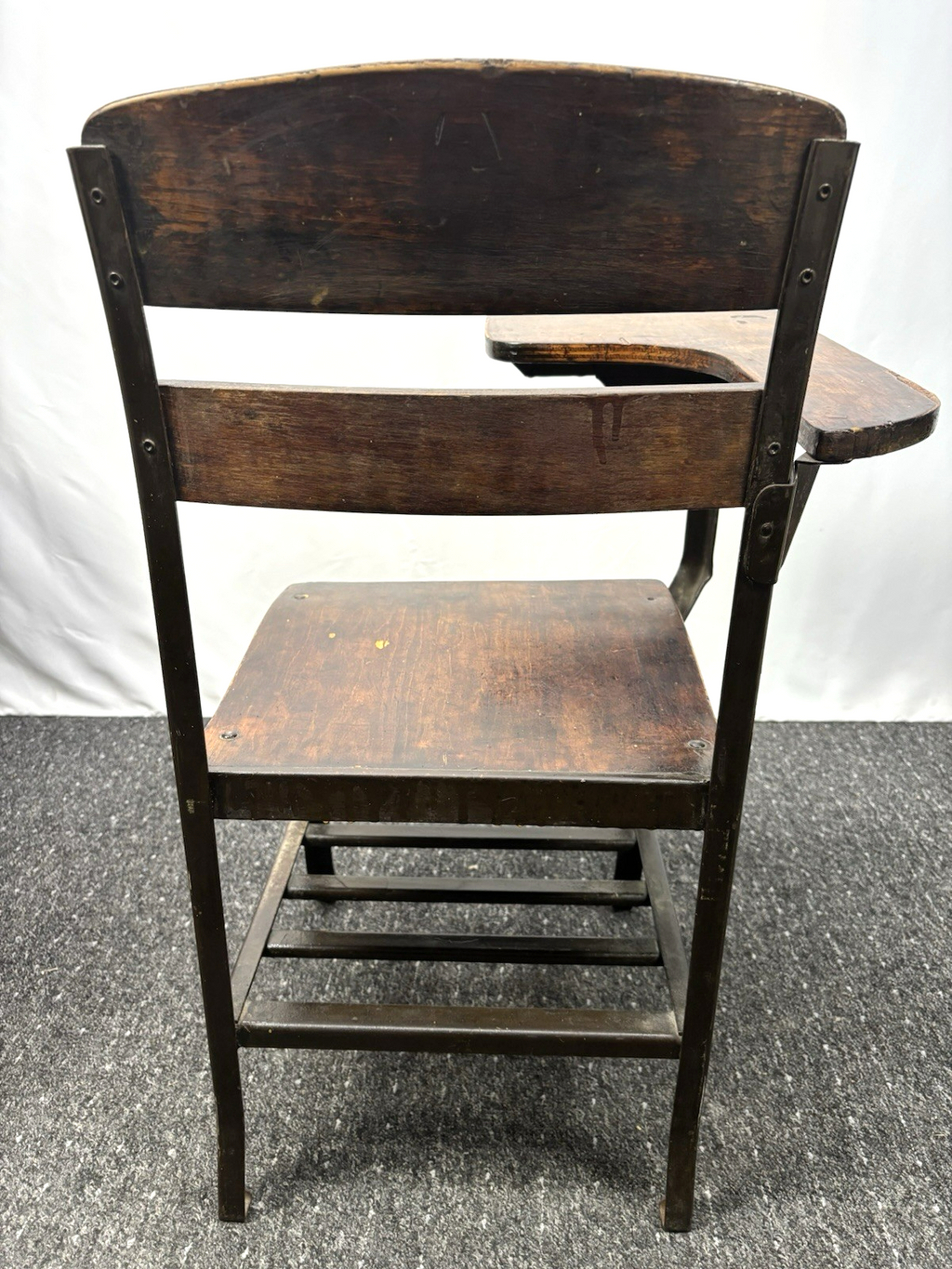 Universitäts- /Schulstuhl USA Desk Chair Massivholz Stahl Büro ca. 1930