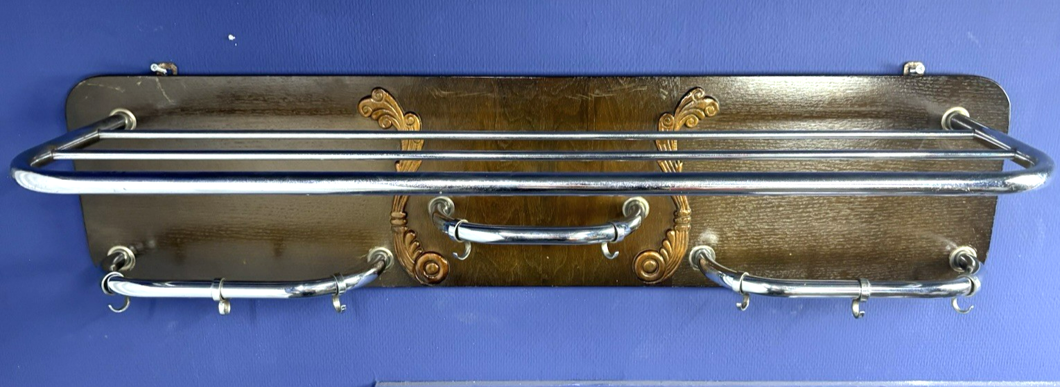 Wandgarderobe mit Hutablage Holz Metall Chrom Art Deco Bauhaus  ca. 100cm